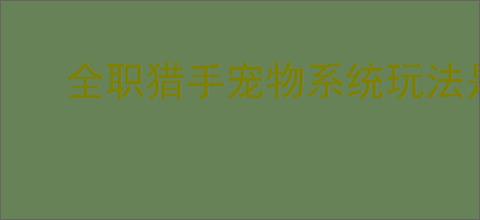 全职猎手宠物系统玩法是什么